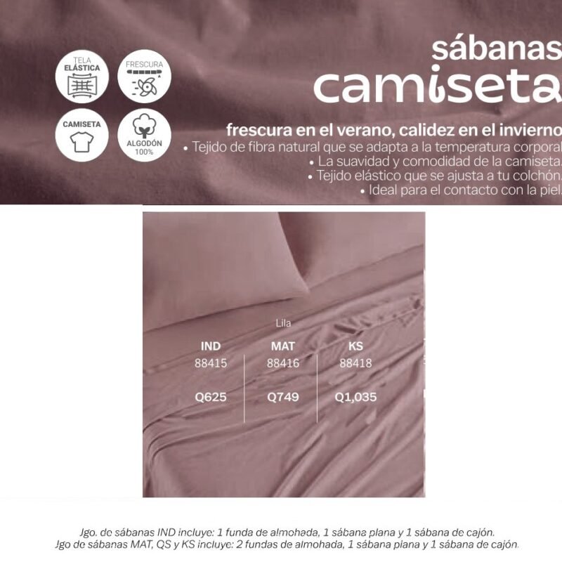 Sabanas Camiseta Lila